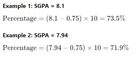 sgpa to percentage practical example